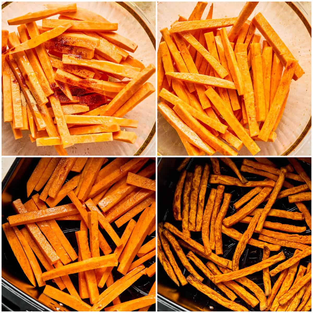 Step by step to making air fryer sweet potato fries.