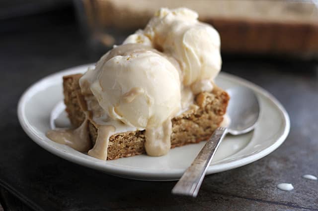 Blondie Sundaes with Hot Maple Cream Sauce