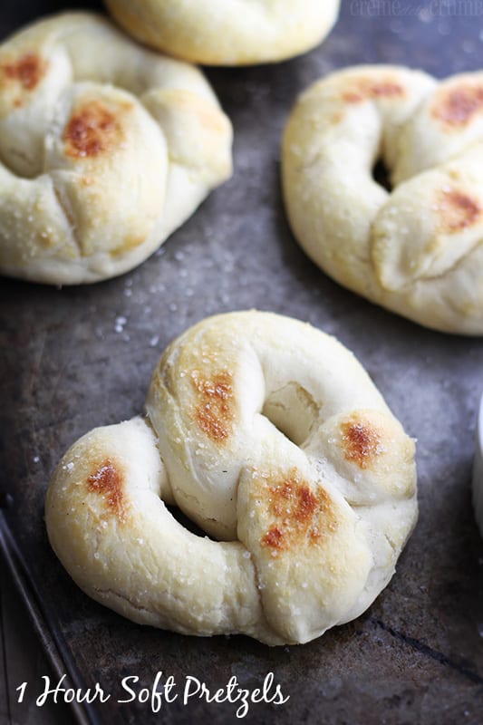 pretzels on baking sheet.