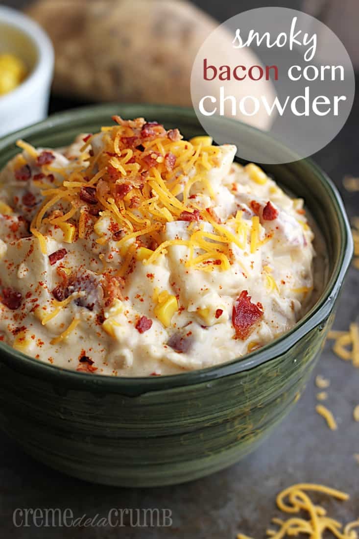 chowder topped with cheese in a bowl with the title written on the top right corner of image.