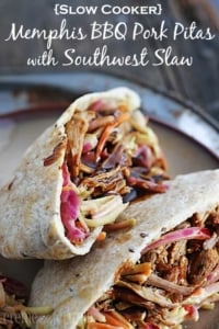 Slow Cooker BBQ Pork Pitas with Southwest Slaw