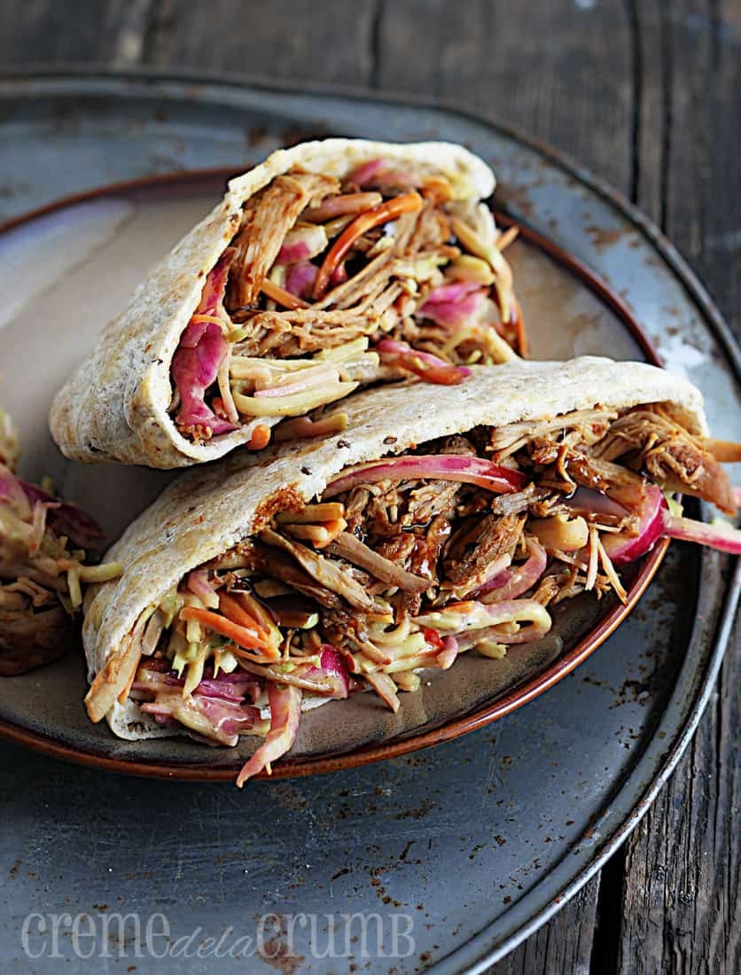 {Slow Cooker} Memphis Pork Pitas with Southwest Slaw