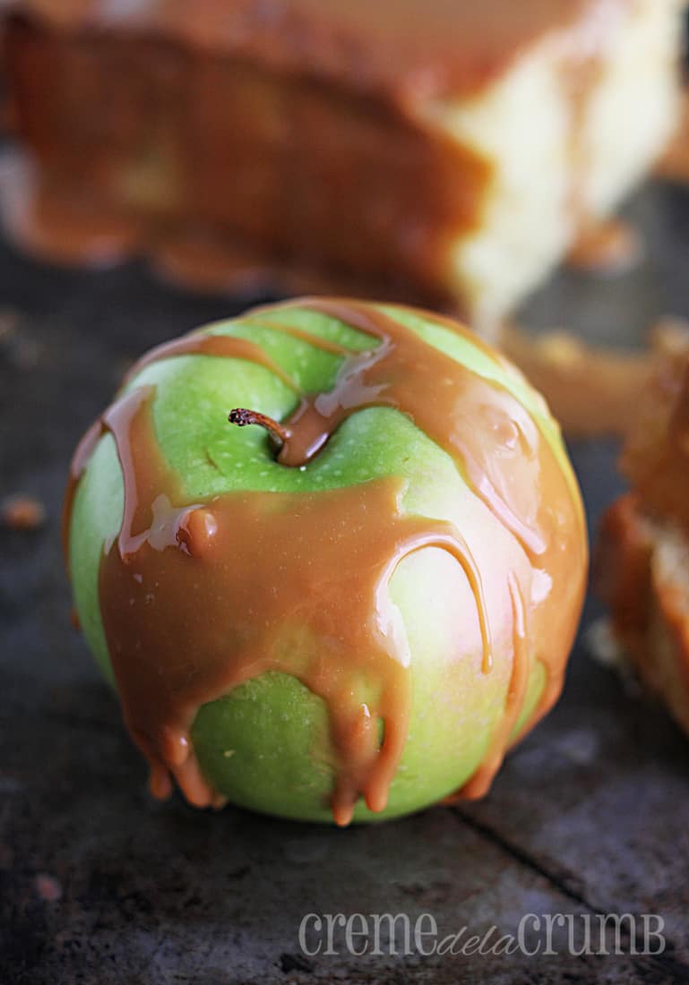 green apple drizzled in caramel.