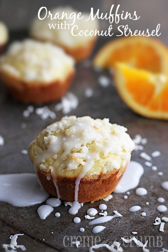 muffin on a baking sheet with muffins and slices of an orange faded in the background with the title written on the top of the image.