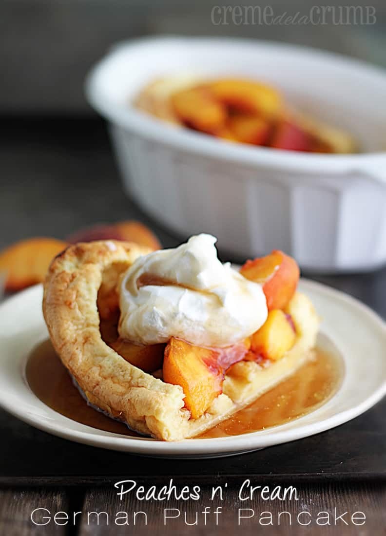 pancake on a plate covered in syrup and topped with whipped cream with the title written on the bottom of the image.