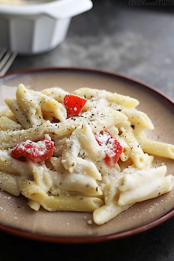  baked penne pasta on a plate.