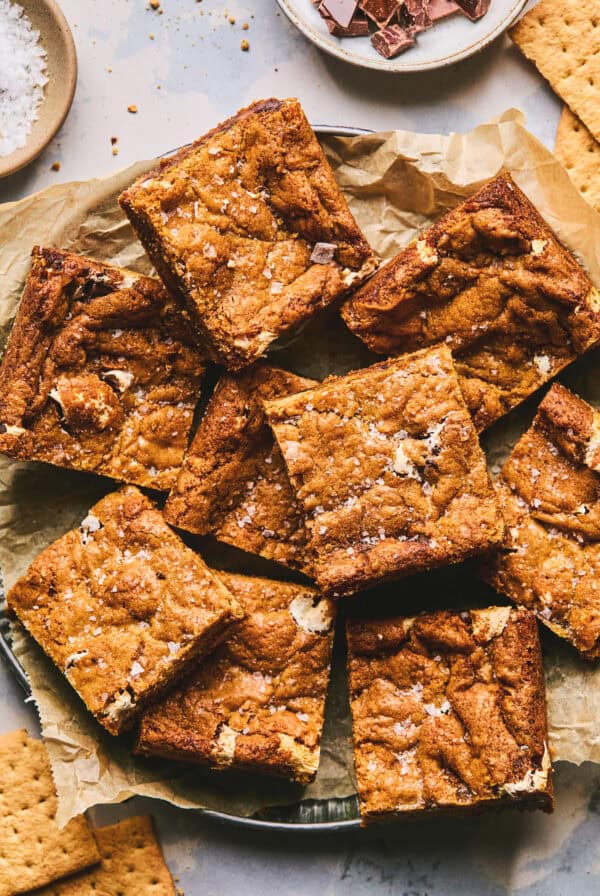 S'mores bars on a plate.