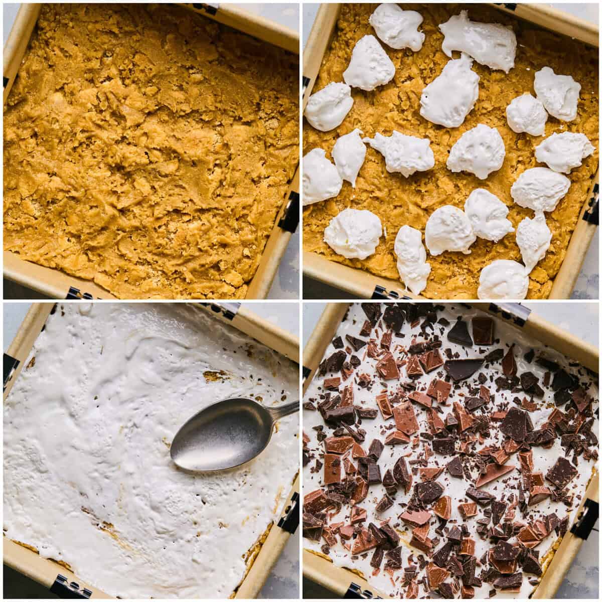Step 4 for prepping s'mores bars.