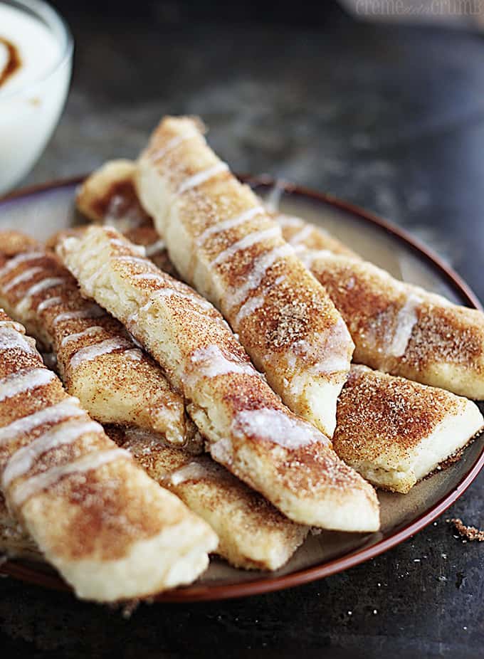 cinnamon roll dippers on a plate.