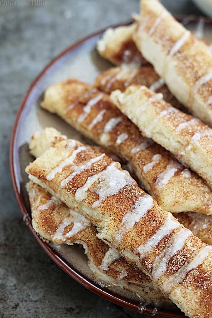 cinnamon roll dippers on a plate.