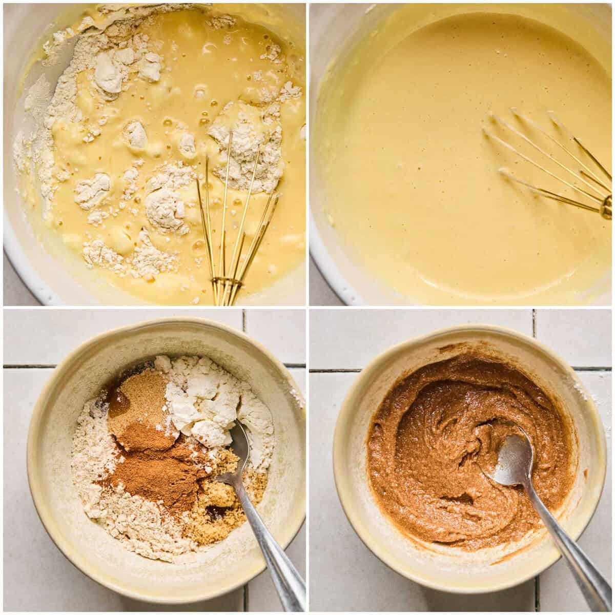 Steps 2-3 for making cinnamon roll pancakes.