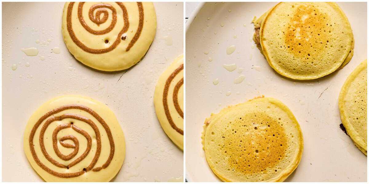 Steps 4-5 for making cinnamon roll pancakes.