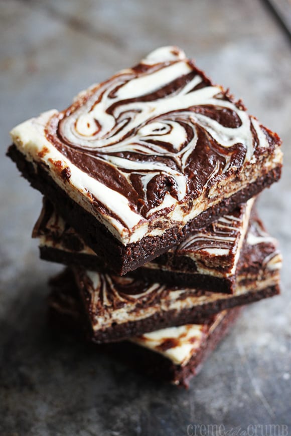 stacked peppermint cheesecake swirl brownies.
