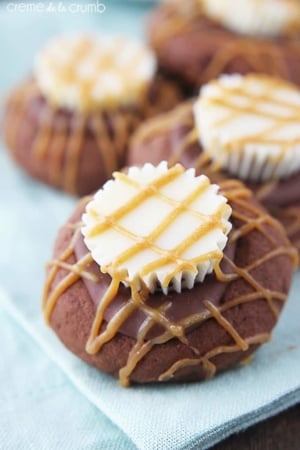 White Reeses Peanut Butter Cup Chocolate Thumbprint Cookies - Creme de la Crumb