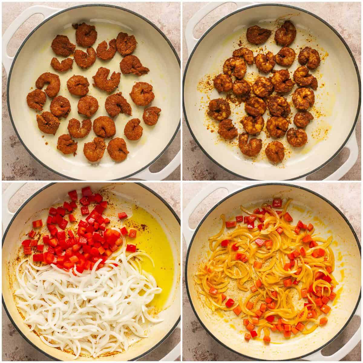 Steps 2-3 for prepping creamy Cajun shrimp pasta.