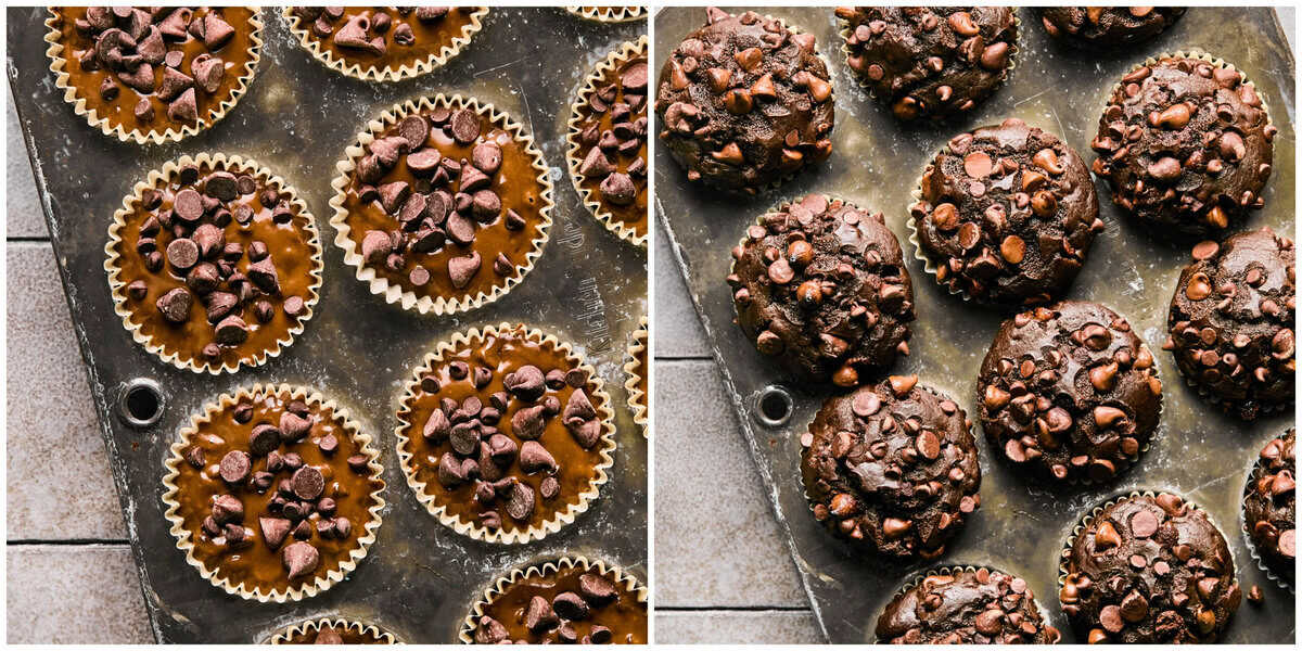 Step 4 for making chocolate muffins.