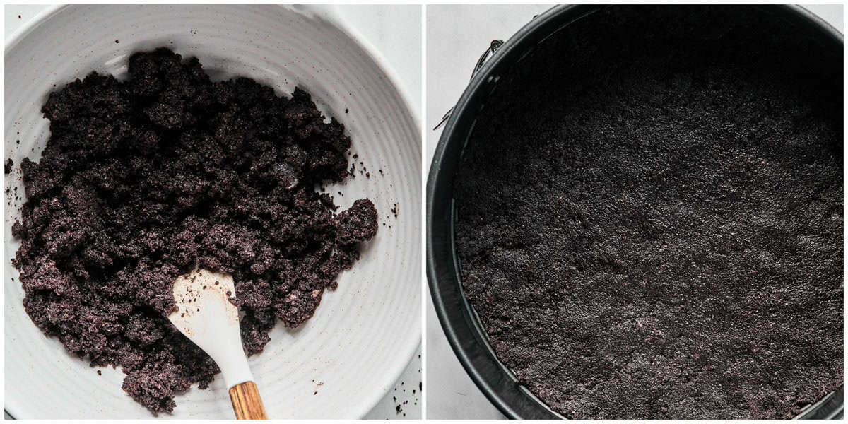 Step 1 for prepping red velvet cheesecake.