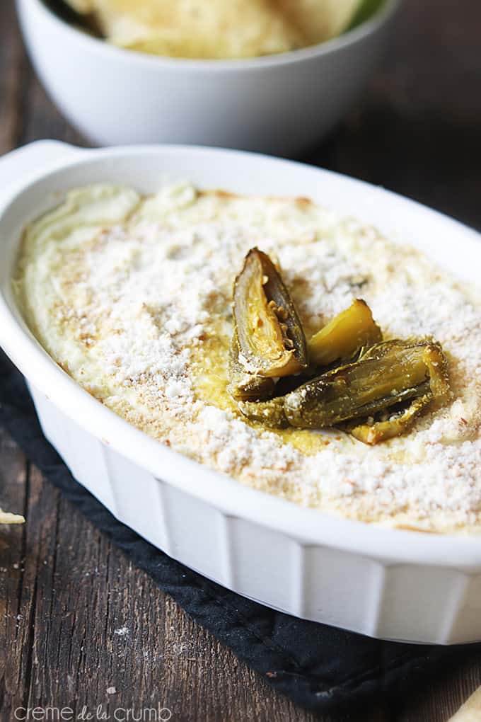 skinny Jalapeño popper dip in a serving bowl.