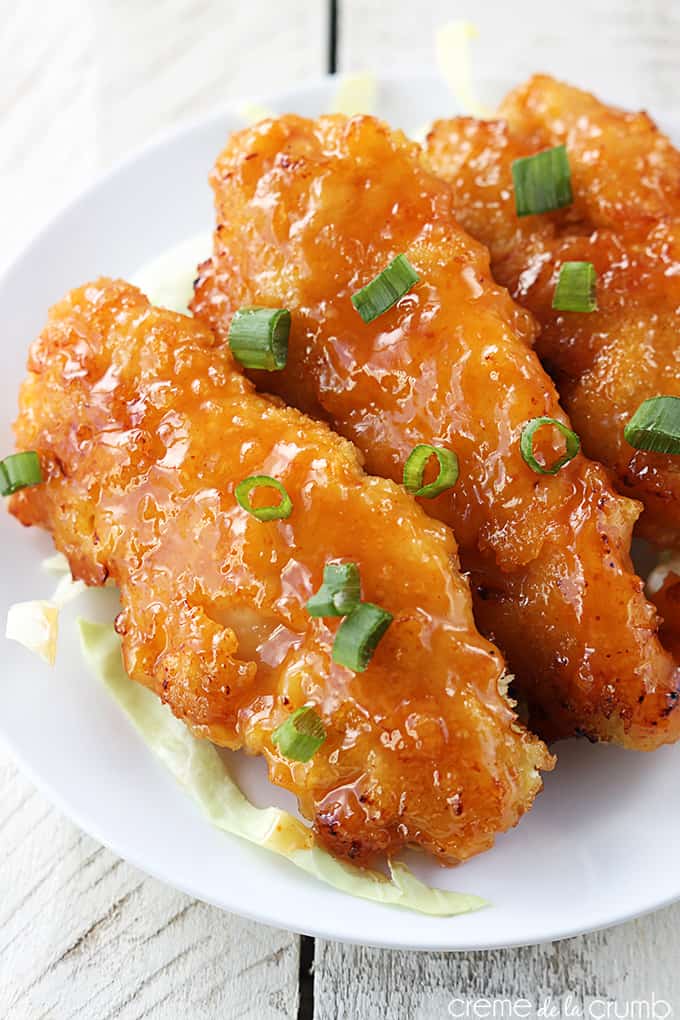 top view of honey chipotle chicken crispers on a plate.