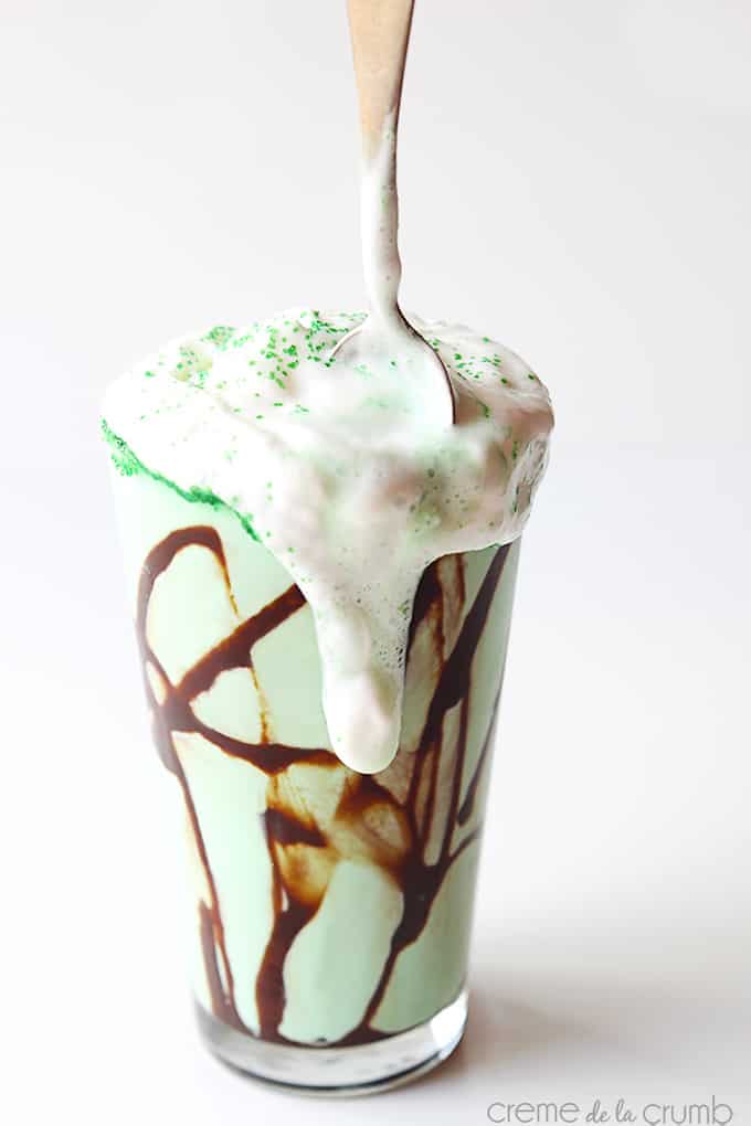 McDonald's copycat shamrock shake in a glass with a spoon.