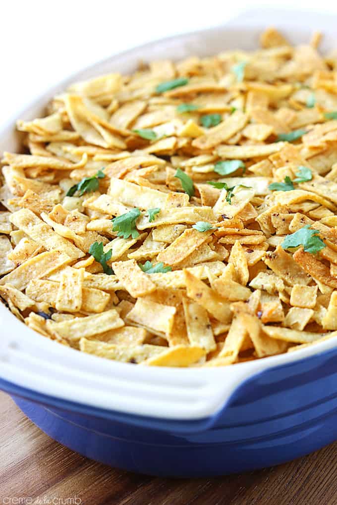 tex mex chicken bake in a serving tray.