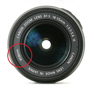 an image of a camera lens with the 58mm circled.