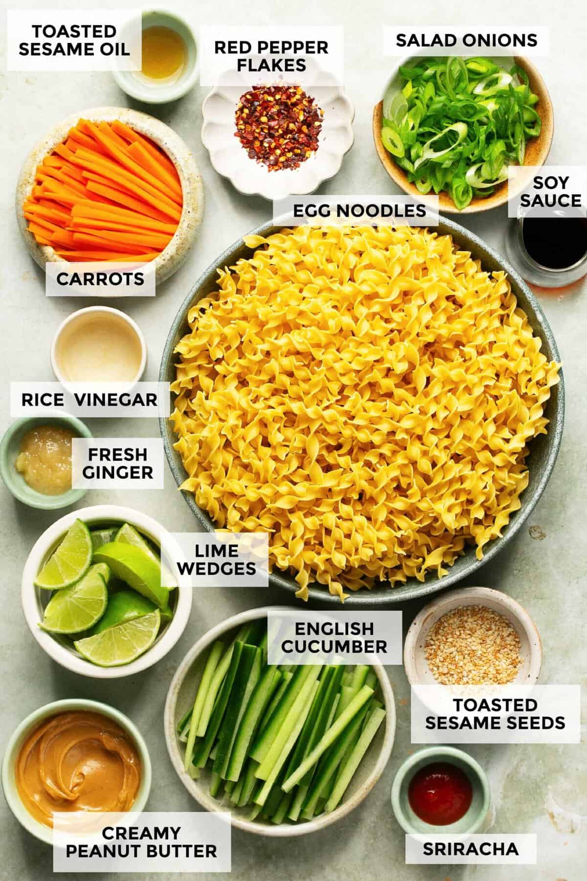 Ingredients for sesame noodles.