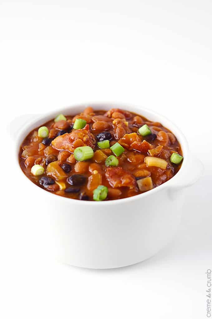 smokey bbq baked beans in a bowl.