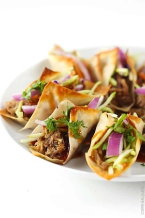 Hawaiian BBQ Pork Wonton Tacos