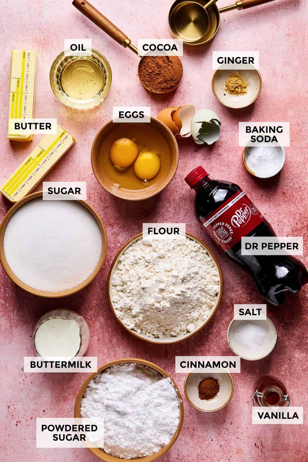 Ingredients for Dr. Pepper cake.