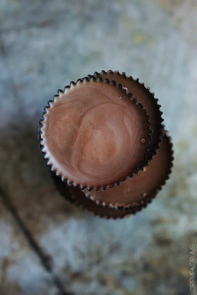 top view of stacked Reese's peanut butter cups.