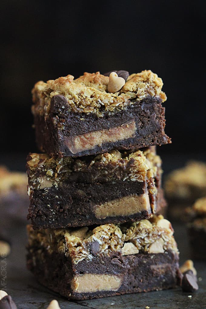 stacked bazooka bars surrounded by chocolate and peanut butter chips.
