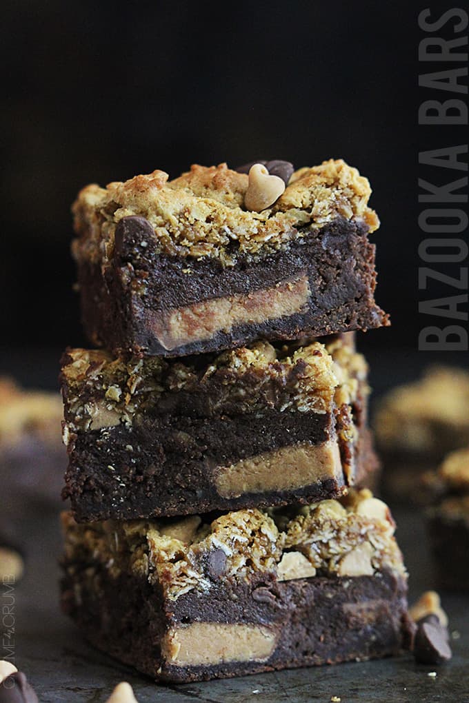 stacked bazooka bars with the title of the recipe written vertically on the right side of the image.