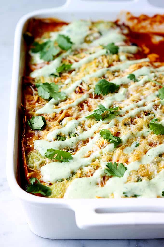 enchilada casserole in a serving dish.