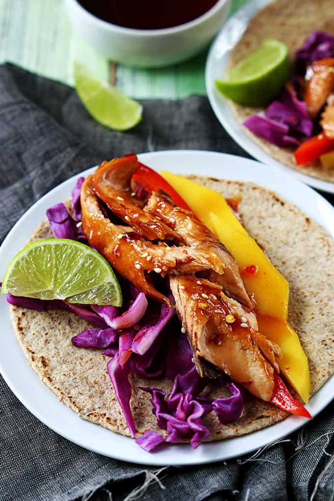 a Thai salmon taco on a plate.