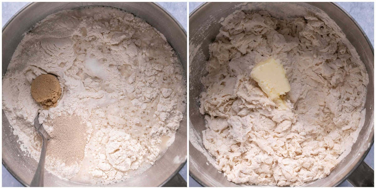 Steps 1-2 for German soft pretzel recipe.