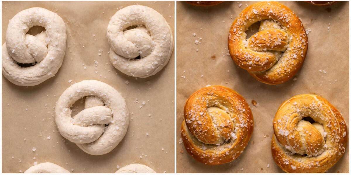 Steps 7-8 for German soft pretzel recipe.