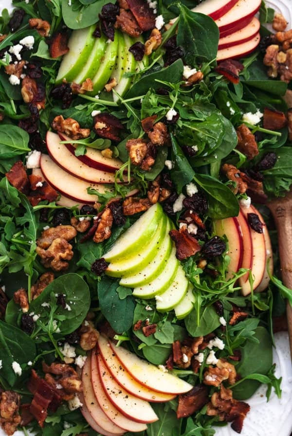 apple cranberry walnut salad on platter