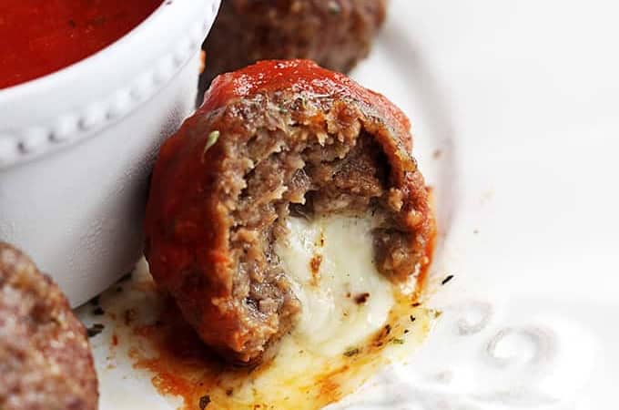 Slow Cooker Mozzarella Stuffed Meatballs