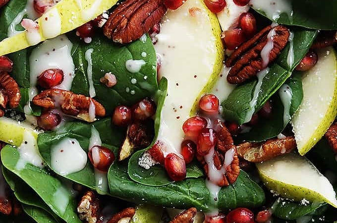 Pomegranate Pear & Pecan Salad with Poppyseed Dressing
