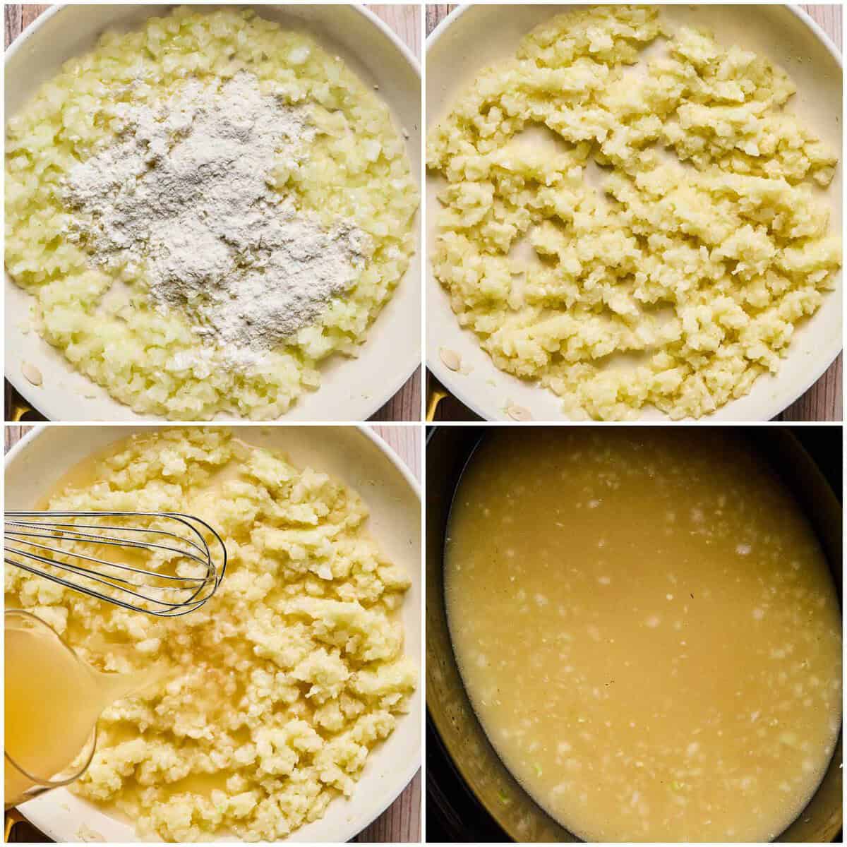 Step 2 for prepping slow cooker broccoli cheddar cheese soup.