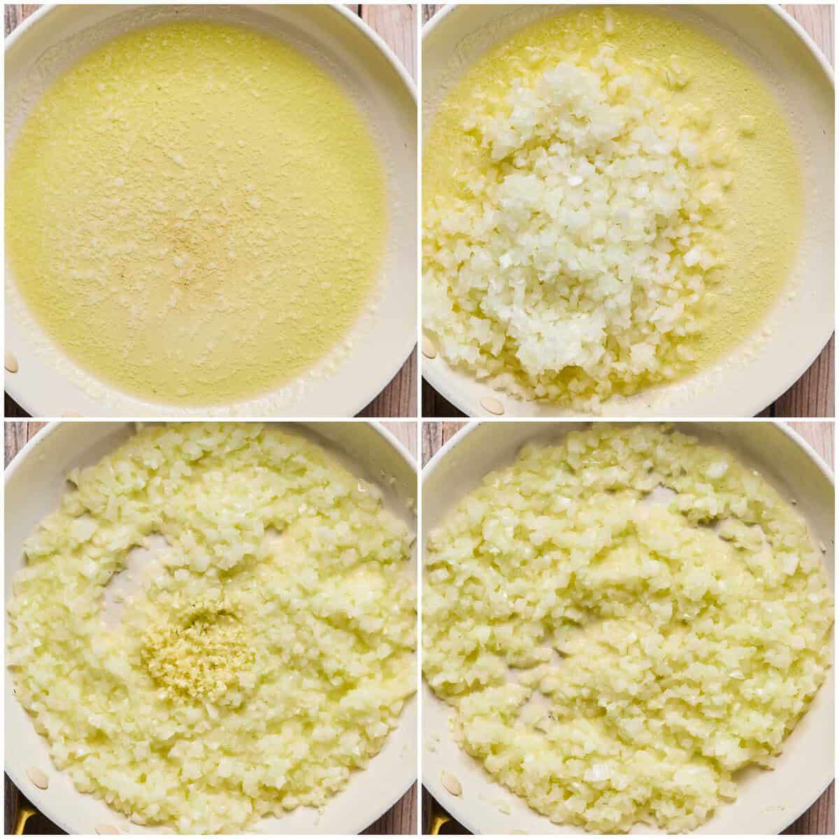 Step 1 for prepping slow cooker broccoli cheddar cheese soup.