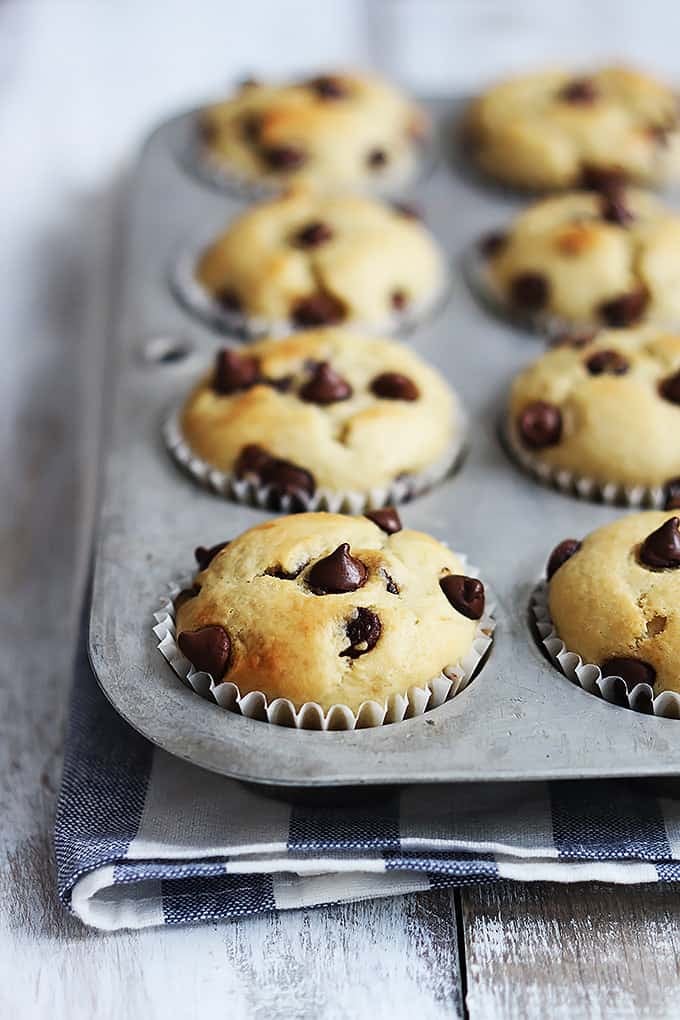 greek yogurt muffins in a muffin tin.