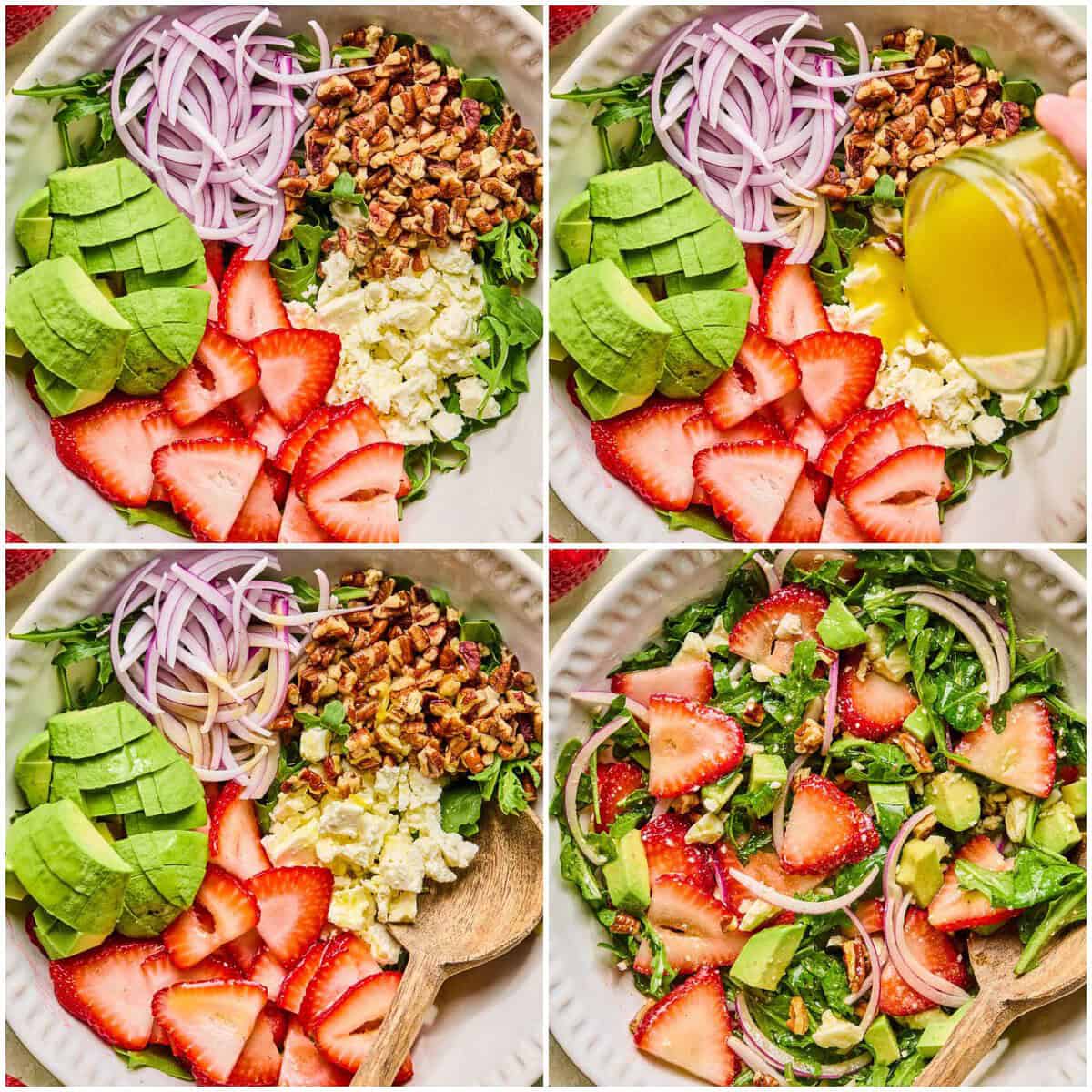 Step 2 for prepping strawberry avocado salad.