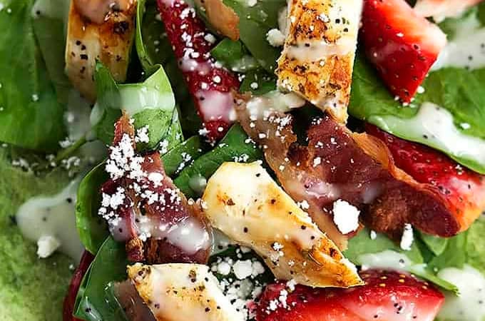 Strawberry Chicken Bacon & Spinach Wraps with Poppyseed Dressing