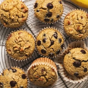 flourless banana muffins with chocolate chips and nuts