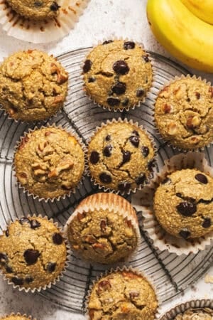 flourless banana muffins with chocolate chips and nuts