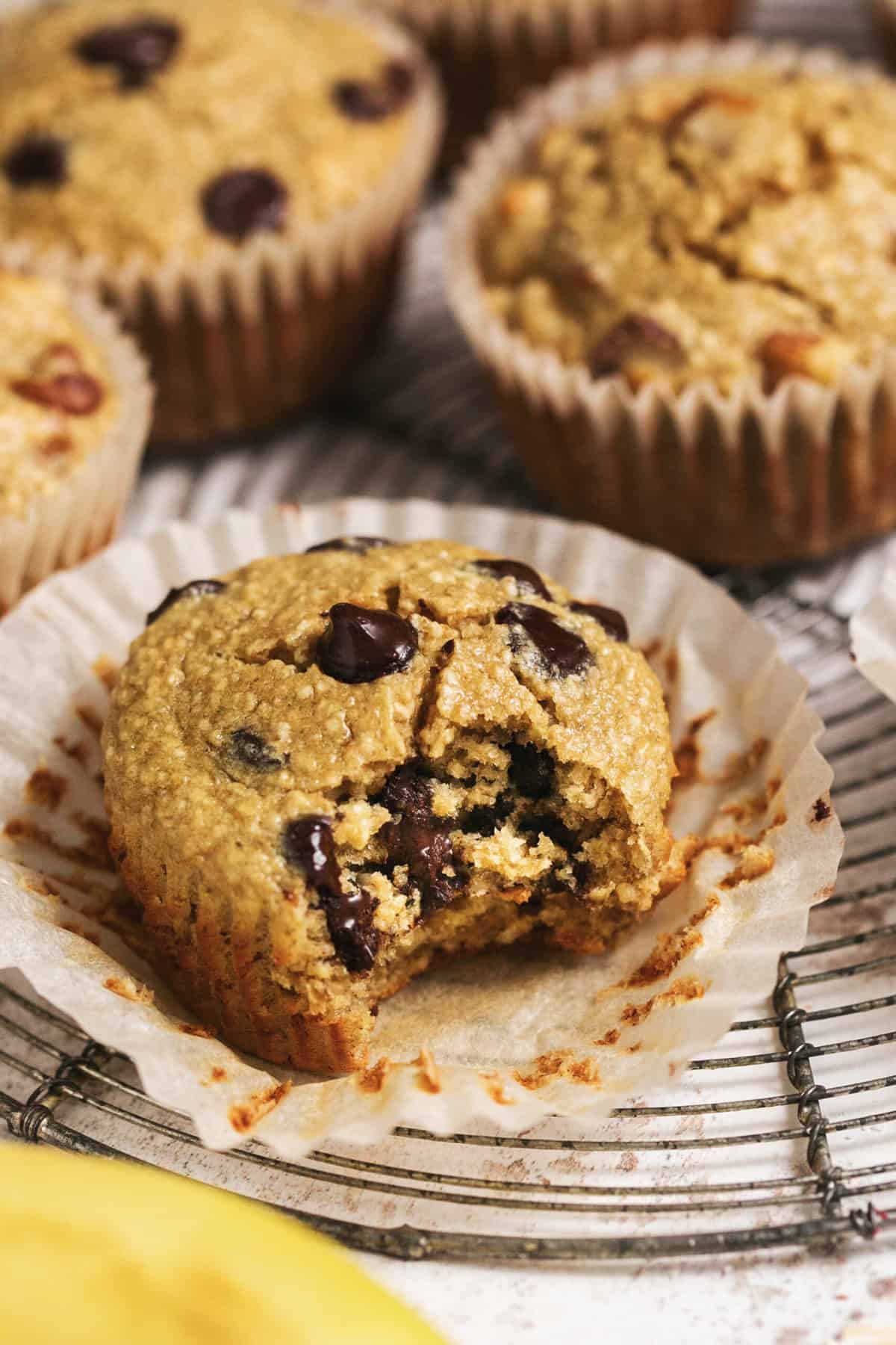 flourless banana muffin with bite missing