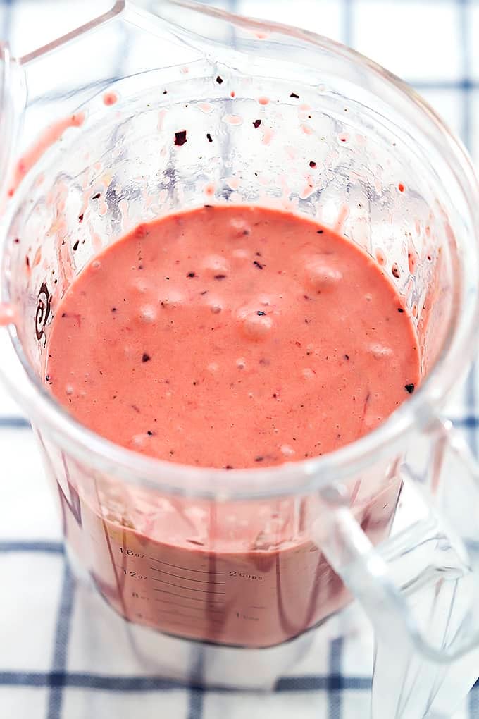 berry vinaigrette ingredients mixed in a blender.