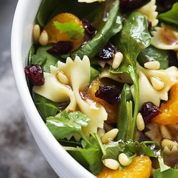 Mandarin Pasta Spinach Salad with Teriyaki Dressing | lecremedelacrumb.com